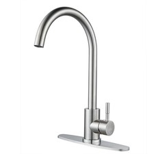 Single Handle High Arc Brushed Nickel Kitchen Faucet Stainless Steel Commerci...