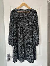 Women’s, Black, Square Neck, Ditsy Floral Work Casual Day Dress - Size 12
