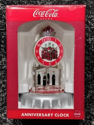 Coca-Cola Anniversary Dome Clock Bottle Cap Base With Spinning Bottles