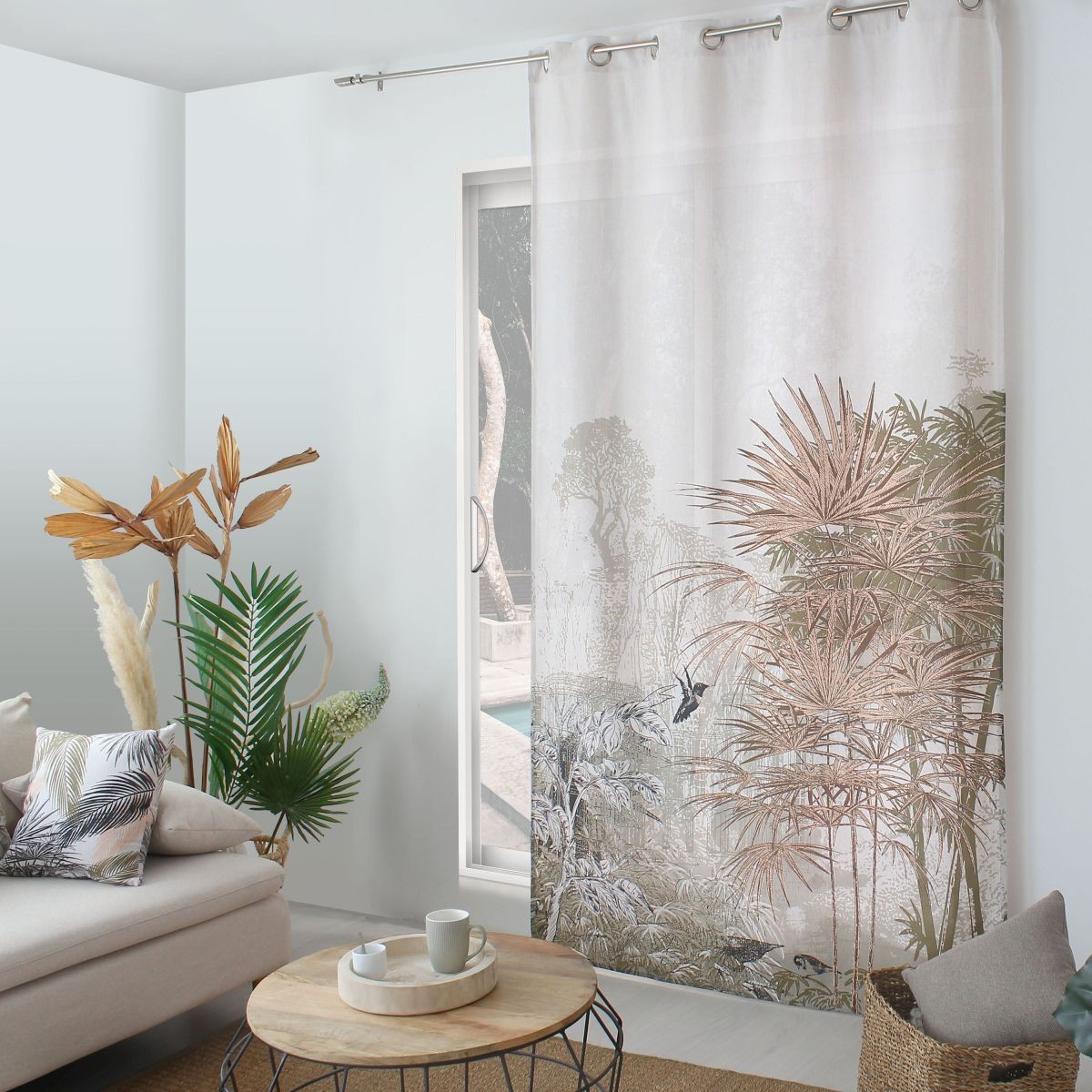 Rideau imprimé oeillets Palmeira haut de gamme tissu fluide 140x240cm