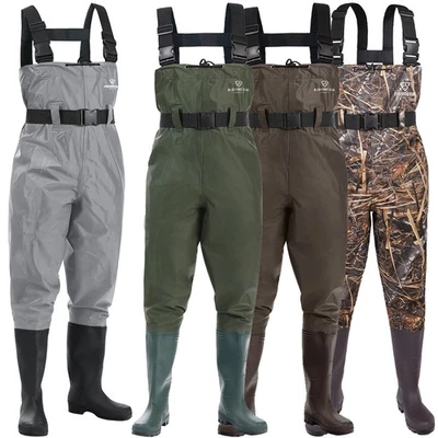 FISHINGSIR 2-Ply Nylon/PVC Fishing Hunting Waterproof Chest Waders w/Boots For Men & Women