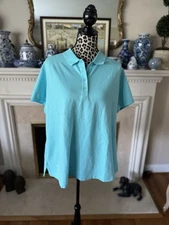 Lands End Women’s Short Sleeve Pique Polo Brilliant Aqua – Size 1X Cotton Blend