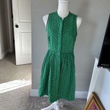 J.Crew Eyelet Green Lined Pleated Button Up Dress Sz XS With Pockets