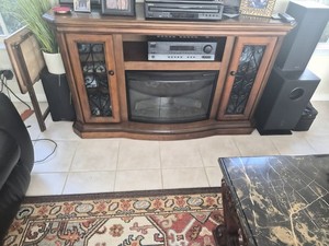 Electric Fireplace Entertainment Center with Shelves – Wood Finish