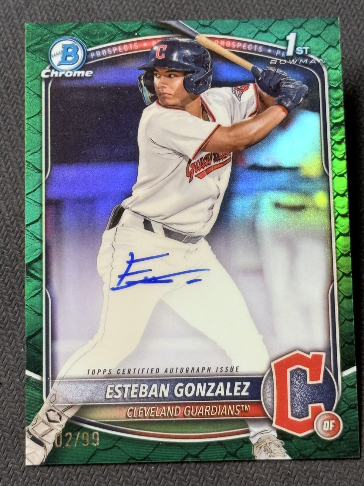 2025 Bowman Chrome 1st GREEN REPTILIAN REFRACTOR AUTO Esteban Gonzalez 02/99
