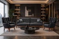Polstergarnitur 3Sitzer-Sofa Sessel Leder Modern Dunkelblau Kissen Neu