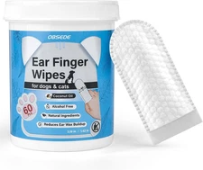 Dog & Cat Ear Wipes, 60 Count Finger Wipes for Gentle Cleaning & Itch Relief - F