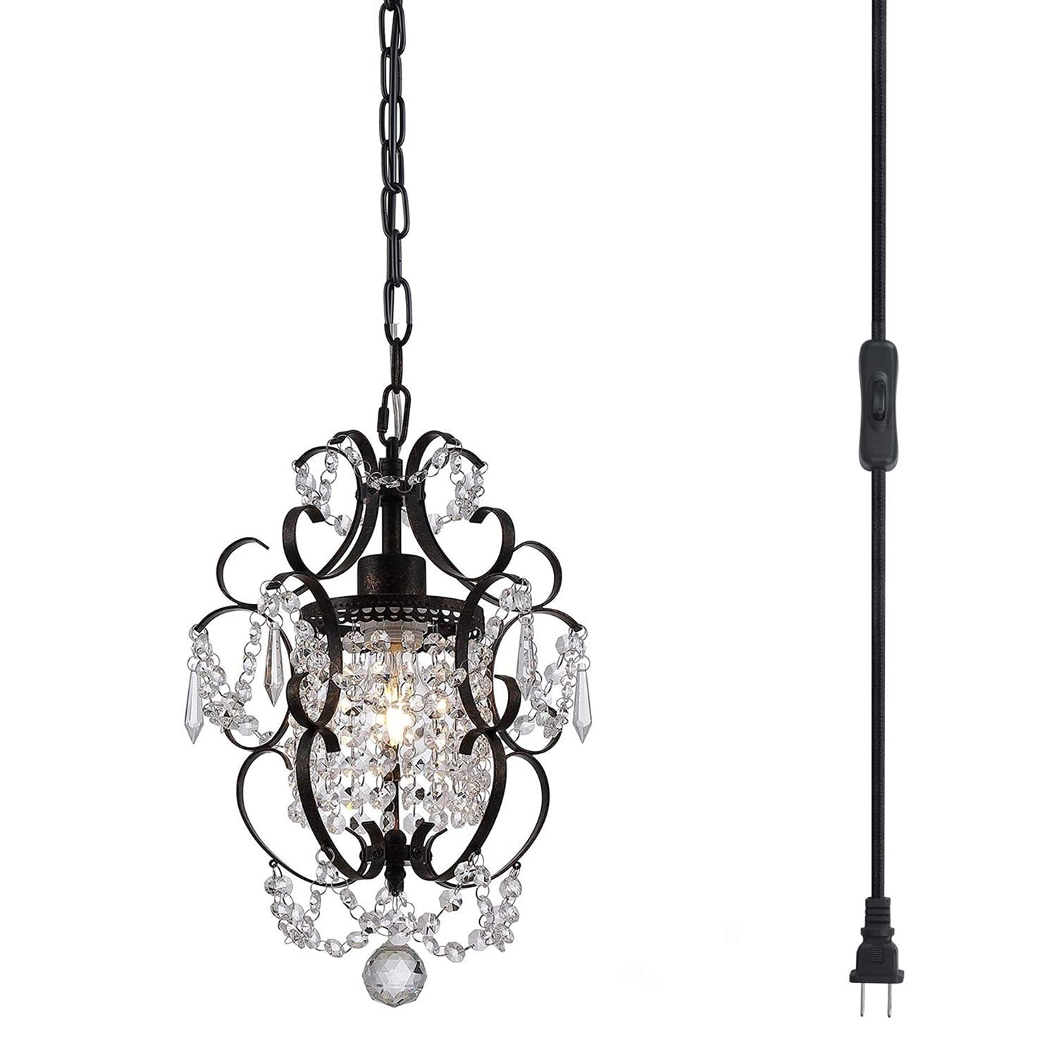 Plug in Chandelier Hanging Lignt with Plug in Cord ON/Off Switch,Mini Bronze ...