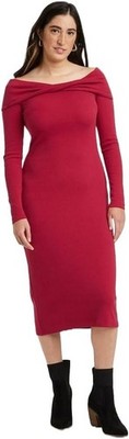 Universal Thread Ruby Red LS Off The Shoulder Midi Bodycon Dress -- Size Small
