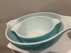 2 Minty Pyrex Amish Butterprint 444 442Mixing Bowls Nesting Turquoise 4 Qt 1.5