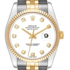 Rolex Datejust 36 Steel Yellow Gold White Diamond Dial Mens Watch 116233 Card