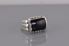 Sterling Silver Rounded Black Onyx Fluted Statement Band Ring 10g 925 Sz: 7