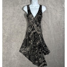 VNTG Y2K Bebe Women S Black White Abstract Floral Asymmetric Handkerchief Dress