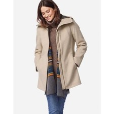 Pendleton Finlay Waterproof Hooded Wool Blend Coat Striped Lined Long Jacket, XS