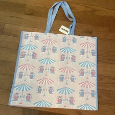 TJ Maxx Reusable Shopping Bag Large Tote Cats Summer Drinks Umbrella Pink