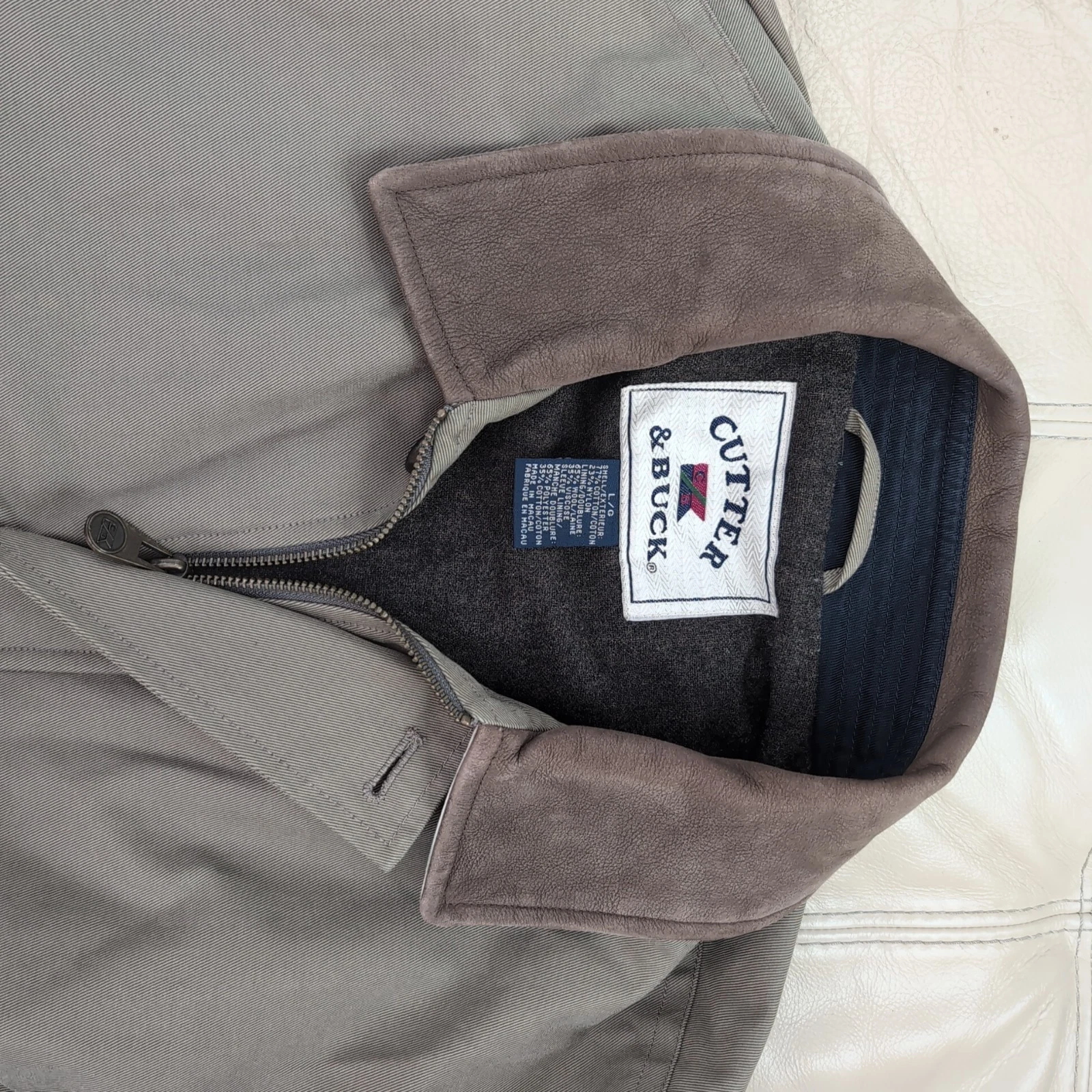 Cutter & Buck Vintage Bomber Jacket Men's Khaki/Wool Lined L - product detail image 4