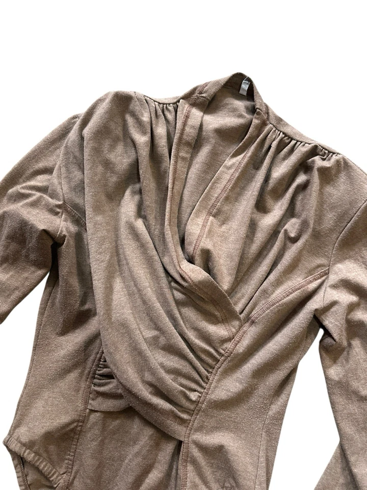 Blusa Bodysuit Vintage Anos 80 Anos 90 Marrom Malva Mangas Compridas Ruched M/G - Imagem 2 de 4