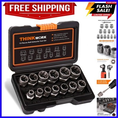 Bolt Extractor Kit, 13+1 Pieces Nut Extractor Socket Set, 3/8'' Drive Rounded ...