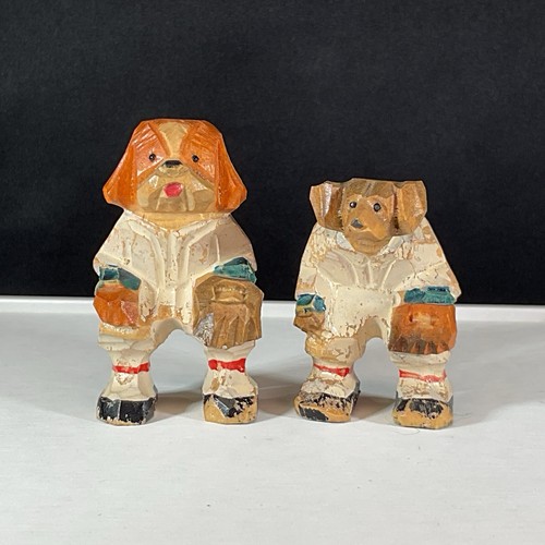 Vintage ANRI? Hand Carved Wooden Dog Baseball Team Figurines 15pc Set Sports - Afbeelding 8 van 17