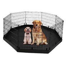 Dog Playpen with Bottom Pad - Metal Foldable Exercise Pen, 8 Panels 24" H x