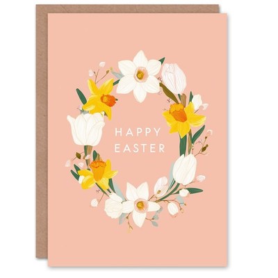 Glückwunschkarte Frohe Ostern - Blumenkranz schlicht geblümt, innen leer