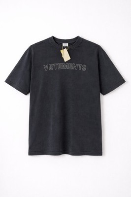Vetements Washed Black Logo T-Shirt Size L Embroidered Oversized Streetwear