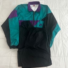 Vintage Nike Tracksuit Set Purple Teal Black Windbreaker Jacket Pants L FLAWS