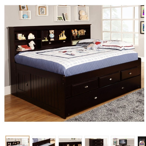 Discovery Espresso Full Captain's Day Bed Bookcase Headboard Trundle 3 Drawers