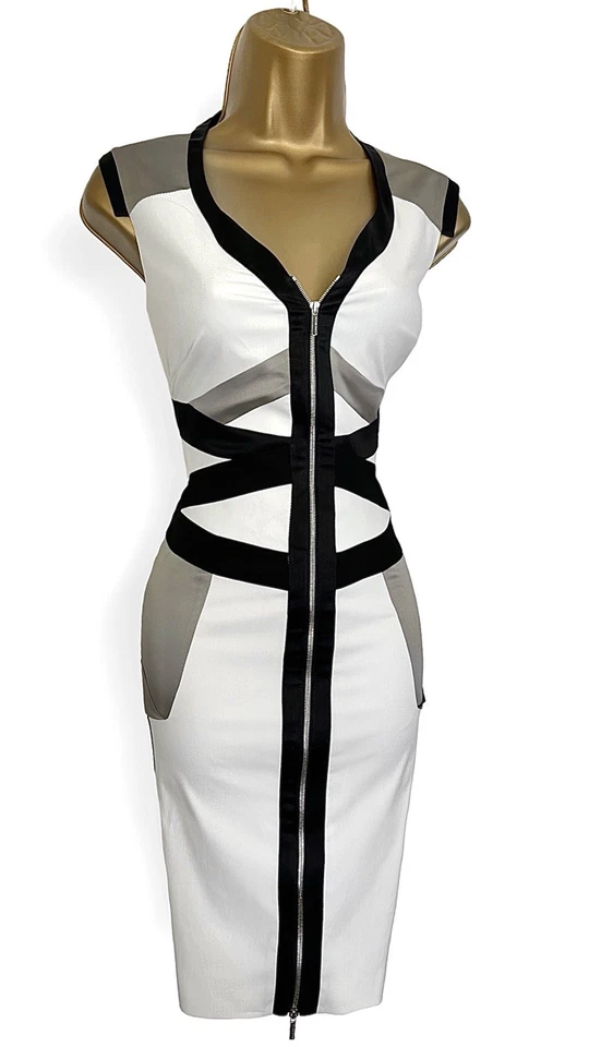 NEW Karen Millen UK 16 VINTAGE COTTON SILK CONTOUR ZIP PENCIL DRESS - Image 3 of 4