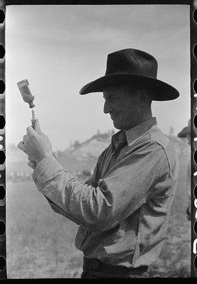 Montana 1939 Cowboy Filling Syringe with Blackleg Serum Roundup Ranch