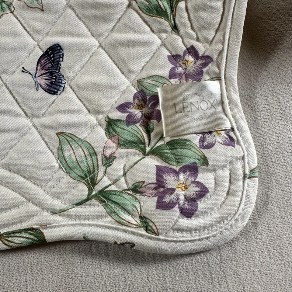 Lenox Butterflies and Floral Motif Table Runner Quilted All Cotton 67" X 14"   - Image 4 of 4