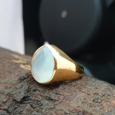 Faceted Aqua Chalcedony Gemstone 925 Sterling Silver Yellow Gold Fill Ring