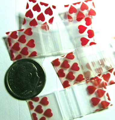 100 Red Hearts 0.5 X 0.5'' Apple Baggies Mini Zip Bags 1212  EASY Open 
