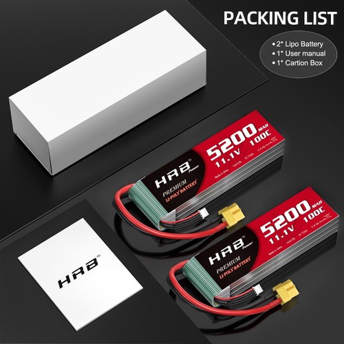 2Stück HRB 3S 5200mAh 11,1V XT60 100C Lipo Akku für RC Hubschrauber Drohone Boot - Bild 7 von 7