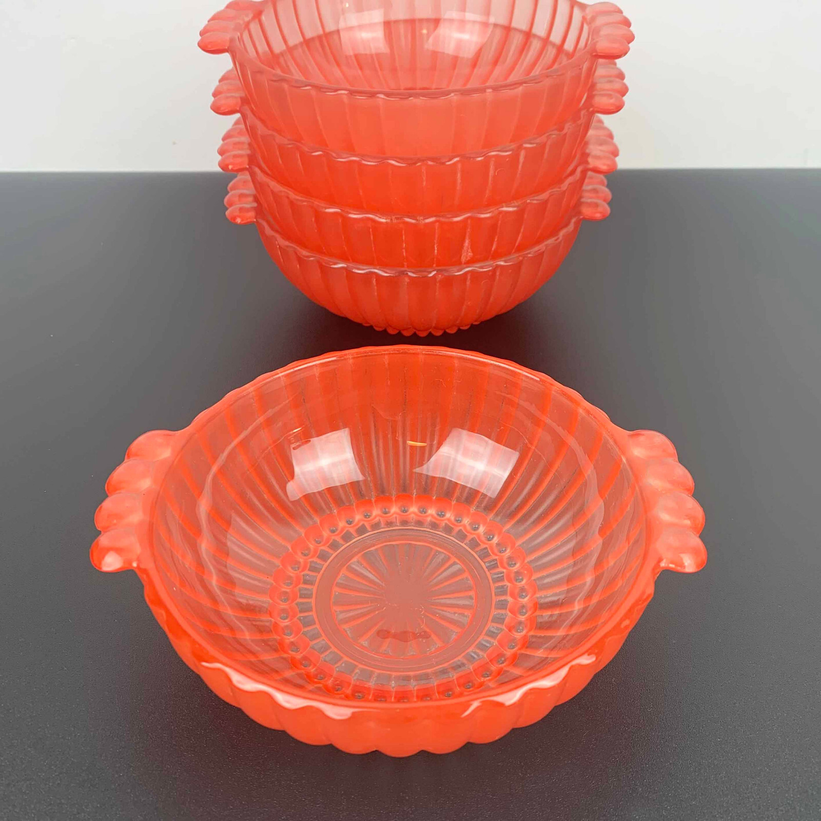 Crown Glass 'Circlet' dessert bowls Set of 5 in Pale Watermelon coral