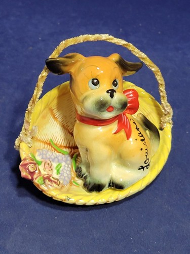 Porzellan Welpe Hund sitzt im Korb - Bild 5 von 7