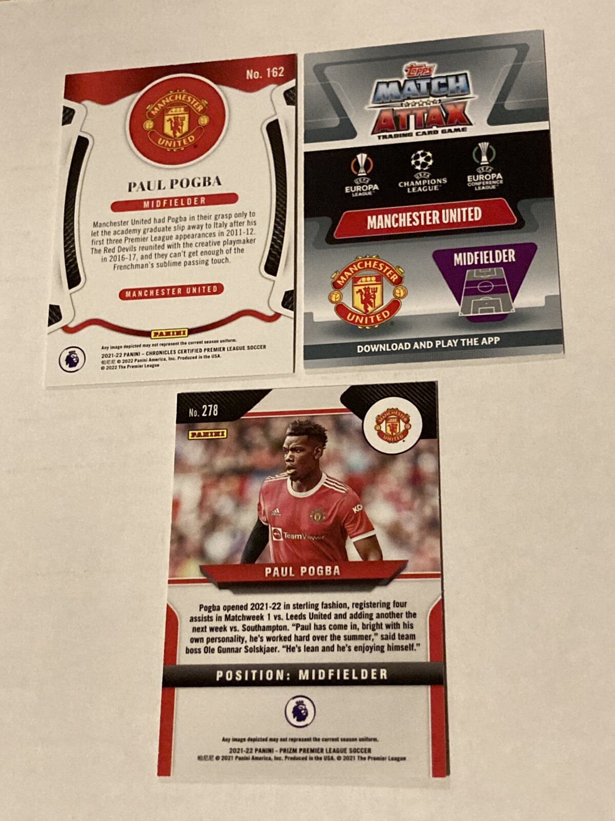 Paul Pogba 3 Card Futbol Soccer Card Lot Manchester United Take All