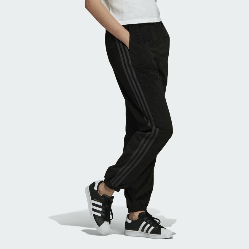 RAREAdidas Corduroy Cuffed Pants Black Cozy Jogger 3 Stripe