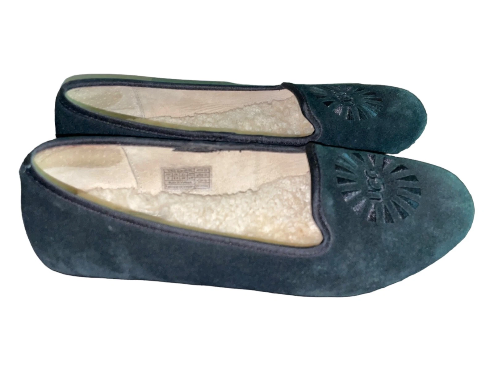 Ballerine UGG donna taglia 6 pelle nera alloway foderate in pelliccia di shearling comode