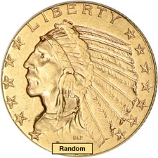 US Gold $5 Indian Head Half Eagle - XF Condition - Random Date