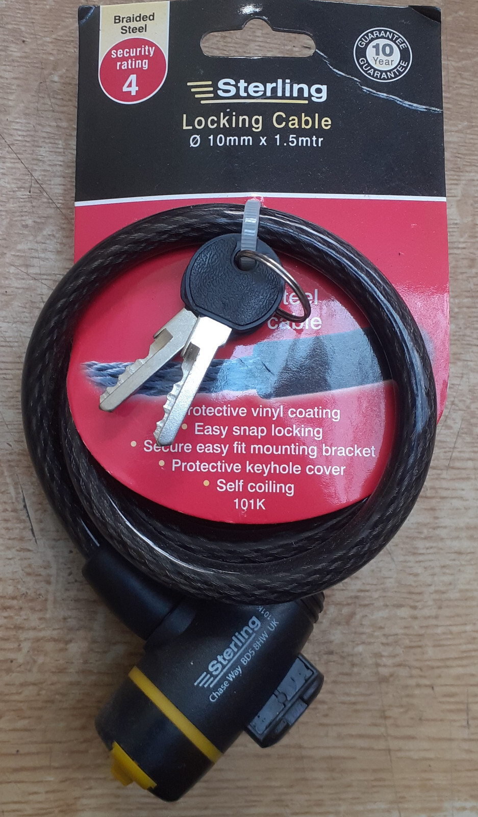 Sterling  Locking Cable 1.5m x 10mm 101K Bike Security