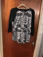 womens tops Lula Roesize M Black And White Print 3/4 Sleeves Black
