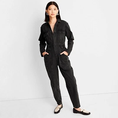 Womens black hotsell denim jumpsuit