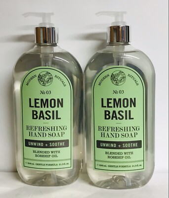 2-Pack Modern Rituals ~ Lemon Basil Refreshing Hand Soap with Rosehip Oil 21.5oz