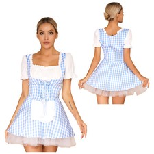 Maid Costume Cosplay Adult Women Men Gingham Dress Muffet Fairytale