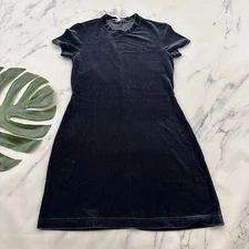 Rampage Womens Vintage Y2k Velvet Mini Dress Size M Blue Short Sleeve High Neck