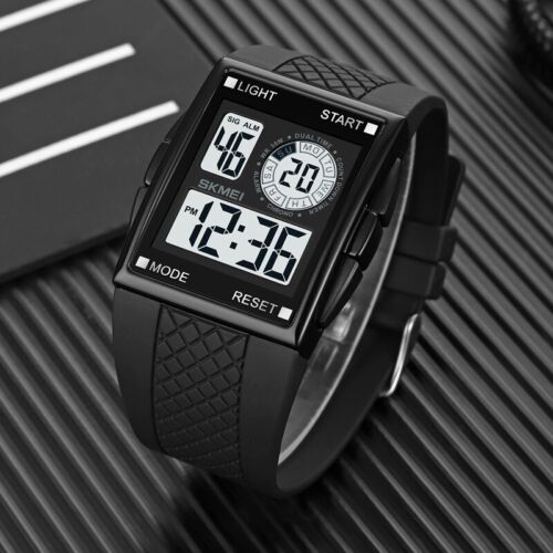 Fashion Digital LED Watches Mens Rectangle Waterproof Rubber Date Sports Watch - Picture 8 of 19
