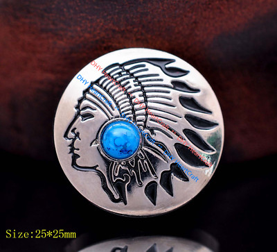 10X 1'' Southeast Western Cowboy Indian Head Turquoise Leathercraft Belt Concho
