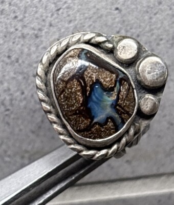 Artisan Handmade Australian Boulder Opal Stone Ring, Sz. Sz. 7.5, 7.3 Gr, Sterli