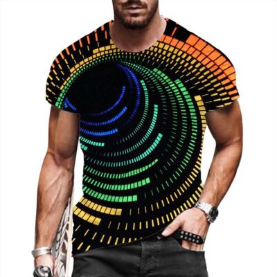 T Shirt Men 3D Optical Illusion Colorful Short Sleeve T-Shirt Casual Novelty Tee